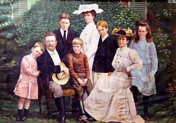 Roosevelt family portrait at Sagamore Hill lithograph (1903) by American Lithography Co. after photo by Pach Brothers at Old Orchard Museum at Sagamore Hill NHS. Cove Neck, NY.