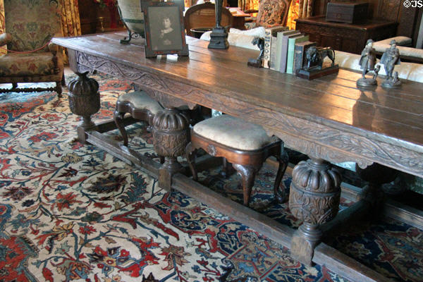 Elizabethan oak table in organ room at Vanderbilt Mansion. Centerport, NY.