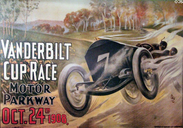 Poster for Vanderbilt Cup Race on Motor Parkway (Oct. 24,, 1908) at Vanderbilt Mansion. Centerport, NY.