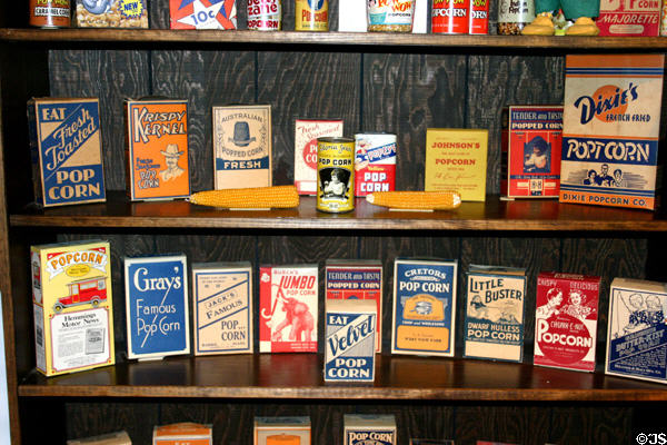 Popcorn boxes in popcorn museum at the center of major popcorn growing region. Marion, OH.