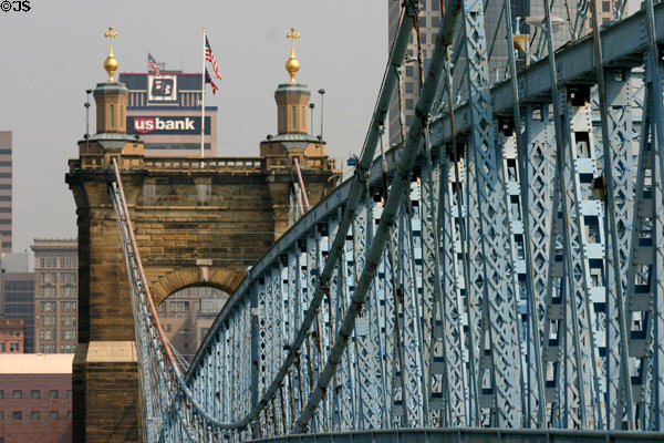 Roebling Suspension Bridge cables & arches. Cincinnati, OH.