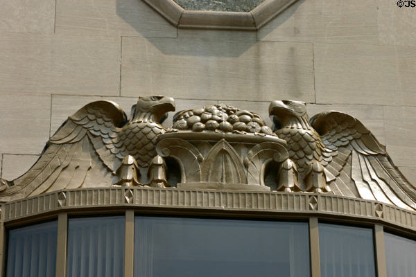 Art Deco pair of eagles guarding fruit on Carew Tower. Cincinnati, OH.