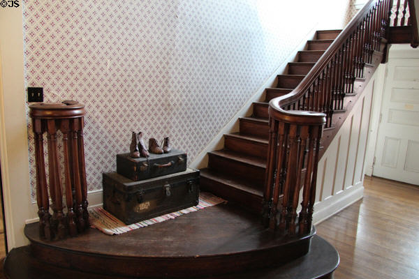 Stairway with detached second newel post at Stowe House. Cincinnati, OH.