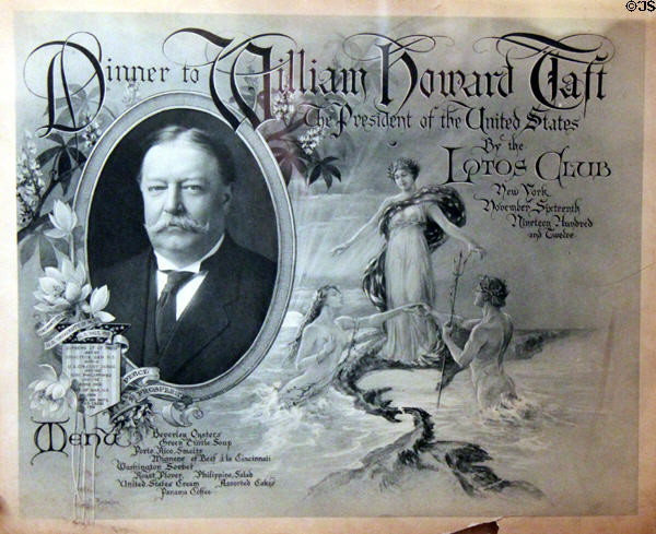 William Howard Taft dinner menu (Nov. 17, 1912) at Taft House NHS. Cincinnati, OH.