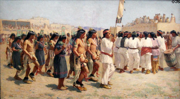 Harvest Dance in Taos, NM painting (1893-4) by Joseph Henry Sharp at Cincinnati Art Museum. Cincinnati, OH.
