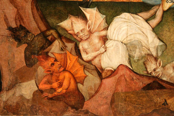 Detail of devils in Fall of the Angels tempera panel (c1440) by Nicolás Francés of Spain at Cincinnati Art Museum. Cincinnati, OH.