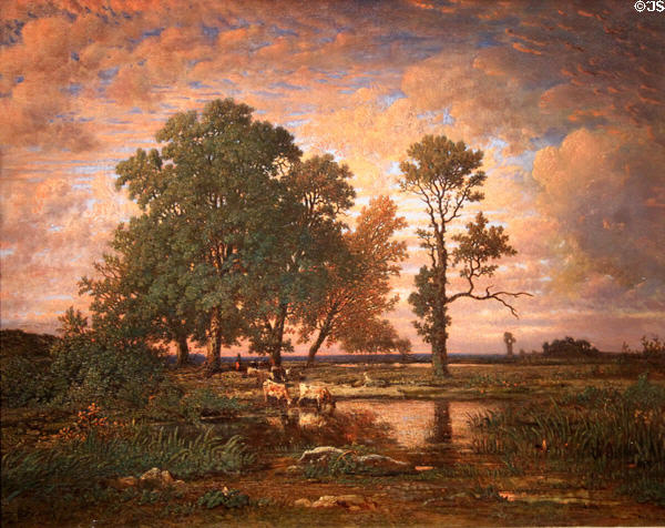 Summer Sunset painting (1866) by Pierre-Étienne-Théodore Rousseau of France at Cincinnati Art Museum. Cincinnati, OH.