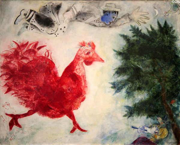 Read Rooster painting (1940) by Marc Chagall at Cincinnati Art Museum. Cincinnati, OH.