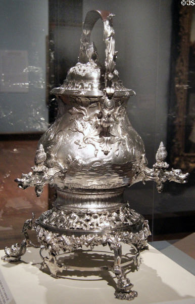 Silver hot water urn & stand (1752) by James Shruder of London, England at Cincinnati Art Museum. Cincinnati, OH.