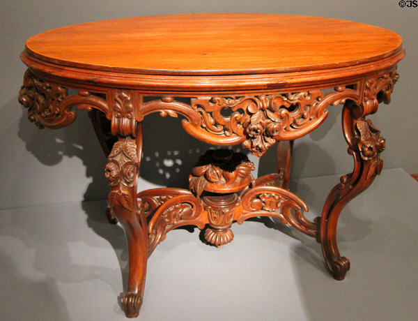 Center table carved from steamed laminated wood (1863) attrib. to Joseph & John W. Meeks of New York at Cincinnati Art Museum. Cincinnati, OH.