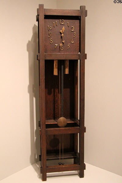 Arts & Crafts tall case "Van Dyke" clock (c1906) by Shop of the Crafters at Cincinnati Art Museum. Cincinnati, OH.