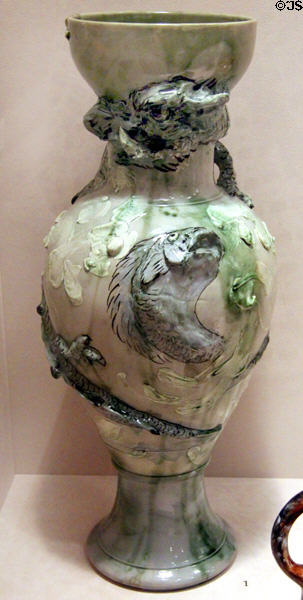 Earthenware vase with fish (1881) by Maria Longworth Nichols Storer of Rookwood Pottery Co. of Cincinnati at Cincinnati Art Museum. Cincinnati, OH.