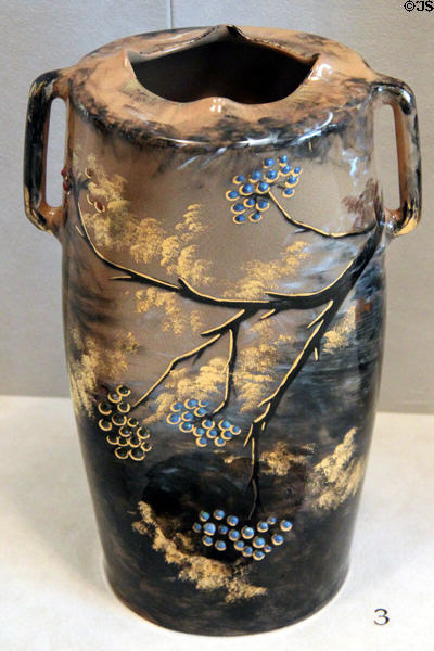 Earthenware crushed vase (1882) by Maria Longworth Nichols Storer of Rookwood Pottery Co. of Cincinnati at Cincinnati Art Museum. Cincinnati, OH.