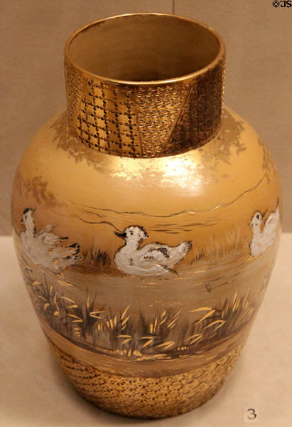 Earthenware vase with ducks (1882) by Maria Longworth Nichols Storer of Rookwood Pottery Co. of Cincinnati at Cincinnati Art Museum. Cincinnati, OH.