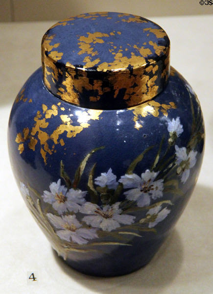 Earthenware ginger jar (1881) by Albert Robert Valentien of Rookwood Pottery Co. of Cincinnati at Cincinnati Art Museum. Cincinnati, OH.