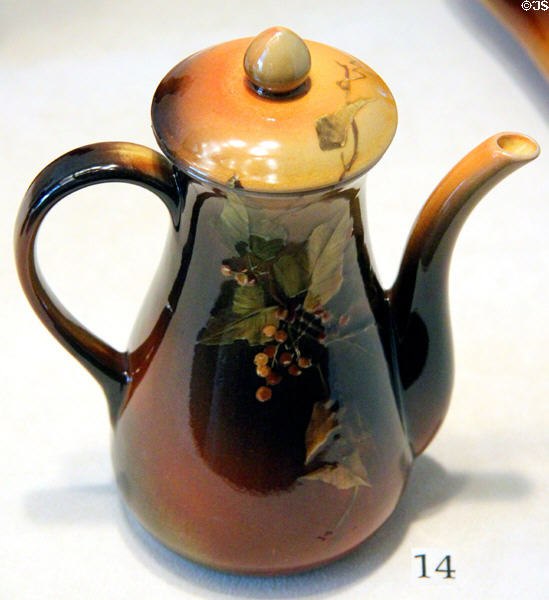 Earthenware teapot (1894) by Mary Madeline Nourse of Rookwood Pottery Co. of Cincinnati at Cincinnati Art Museum. Cincinnati, OH.