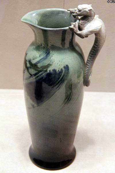 Earthenware pitcher with dragon handle (1898) by Kataro Shirayamadani of Rookwood Pottery Co. of Cincinnati at Cincinnati Art Museum. Cincinnati, OH.