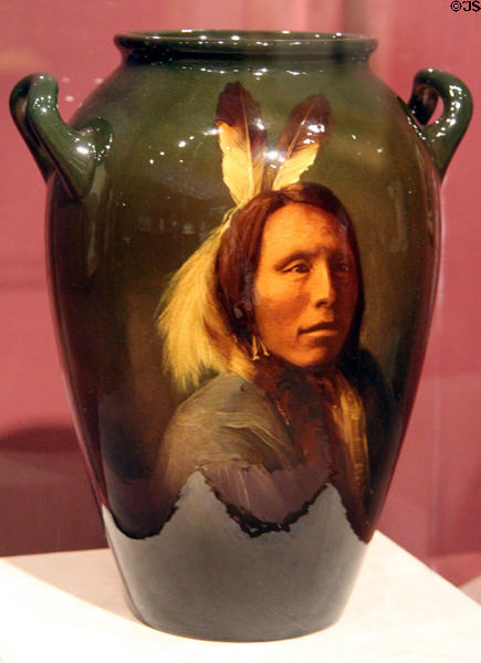 Earthenware vase with Lone Elk, Sioux (1899) by Matthew Andrew Daly of Rookwood Pottery Co. of Cincinnati at Cincinnati Art Museum. Cincinnati, OH.