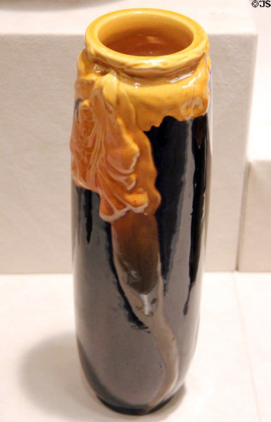 Earthenware yellow & black vase (1899) by Sarah "Sallie" Alice Toohey of Rookwood Pottery Co. of Cincinnati at Cincinnati Art Museum. Cincinnati, OH.