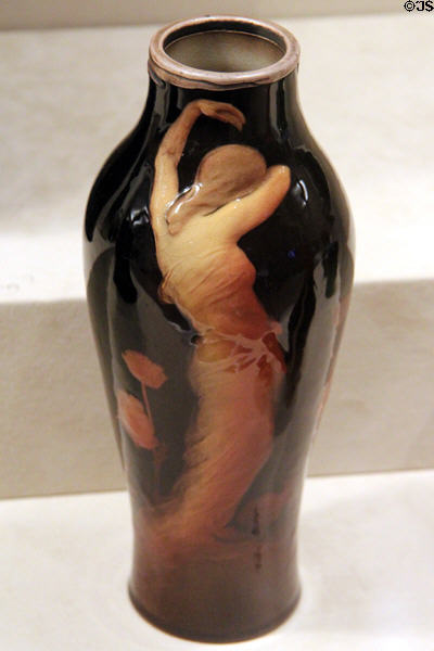 Earthenware vase with draped woman (1900) by Harriet Elizabeth Wilcox of Rookwood Pottery Co. of Cincinnati at Cincinnati Art Museum. Cincinnati, OH.