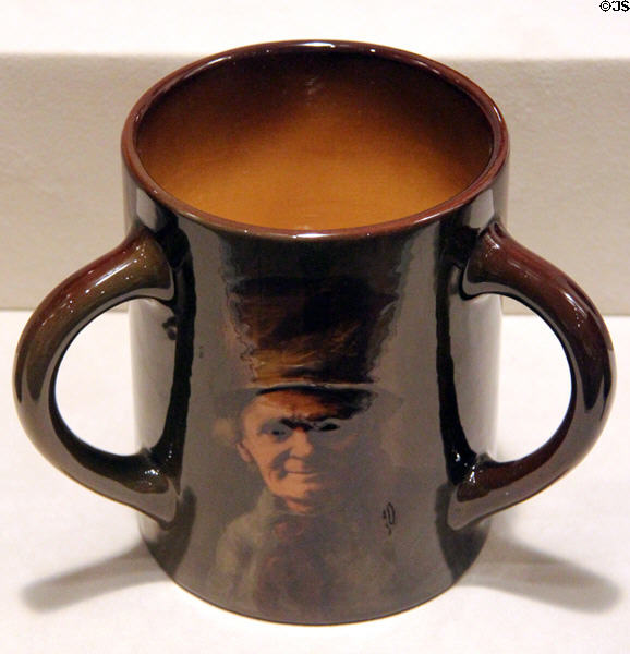 Earthenware Joseph Jefferson mug (1901) by Edith Regina Felten of Rookwood Pottery Co. of Cincinnati at Cincinnati Art Museum. Cincinnati, OH.
