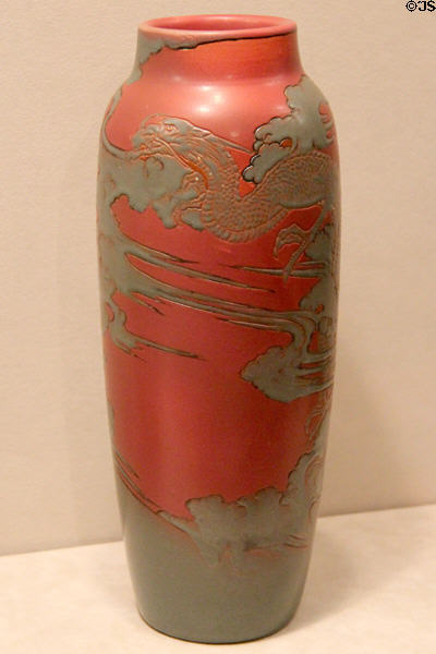 Earthenware brown & red vase (1902) by Kataro Shirayamadani of Rookwood Pottery Co. of Cincinnati at Cincinnati Art Museum. Cincinnati, OH.