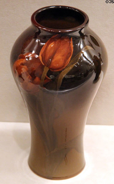 Earthenware vase with tulip (1903) by Mary Madeline Nourse of Rookwood Pottery Co. of Cincinnati at Cincinnati Art Museum. Cincinnati, OH.