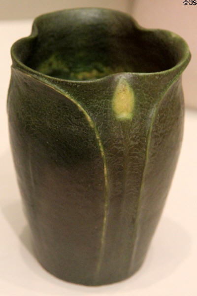 Earthenware vase (c1907) by Ruth Erickson of Grueby Pottery Co. of Boston, MA at Cincinnati Art Museum. Cincinnati, OH.