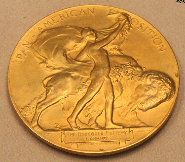First prize medal awarded to Rookwood Pottery from Pan-American Exposition (1901) Buffalo, NY at Cincinnati Art Museum. Cincinnati, OH.