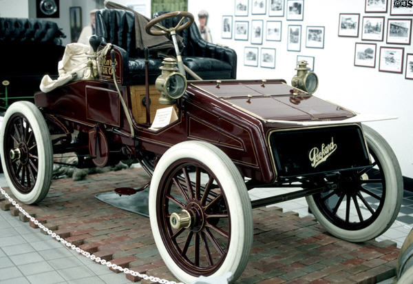 1903 Packard which was one of the first three cars to drive across the USA (restored 1980s) at Packard Museum. Warren, OH.