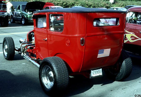 Red hot rod at historic car meet. Warren, OH.