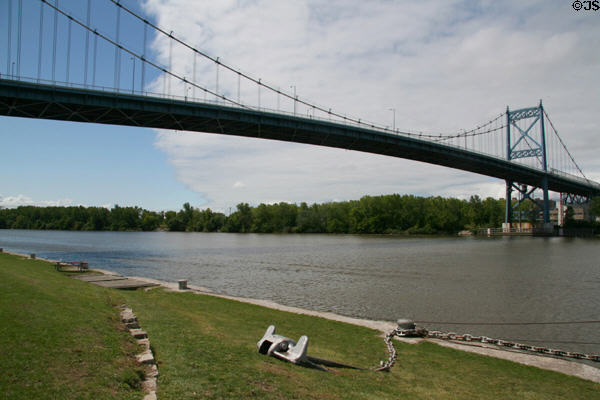 Anthony Wayne suspension bridge (1931) by McClintic-Marshall Co. over Maumee River. Toledo, OH.