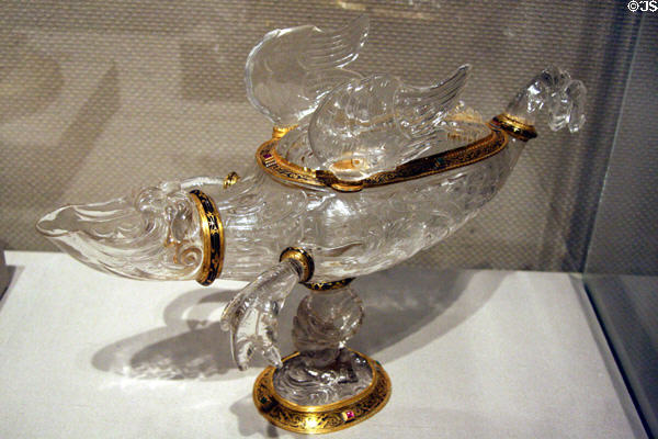 Italian rock crystal Ewer in form of dragon with enameled gold (c1600) at Toledo Museum of Art. Toledo, OH.