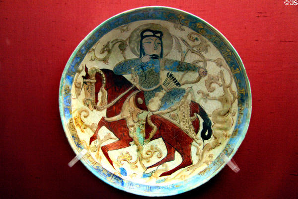 Persian earthenware bowl with enameled riding archer (1200s) at Toledo Museum of Art. Toledo, OH.