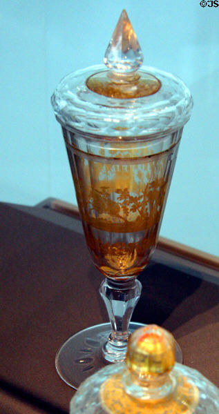 Bohemian covered goblet of cut glass with gold (1730-40) at Toledo Glass Pavilion. Toledo, OH.