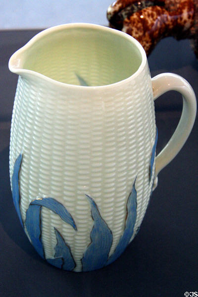 Maize art glass pitcher (1889-90) by New England Glass Works or W.L. Libbey & Sons Glass at Toledo Glass Pavilion. Toledo, OH.