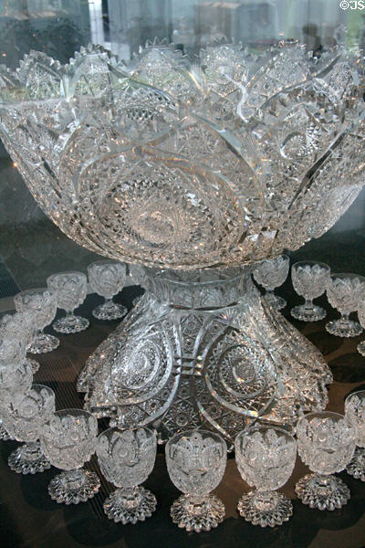 Cut glass punch bowl exhibited at 1904 St. Louis World Fair by Libbey Glass Co. of Toledo at Toledo Glass Pavilion. Toledo, OH.