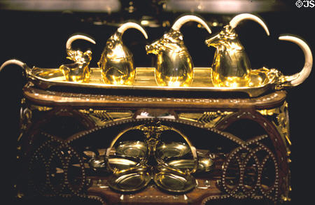 Silver & ivory tea set on inlaid table (1907) by Carlo Bugatti in Museum of Art. Cleveland, OH.