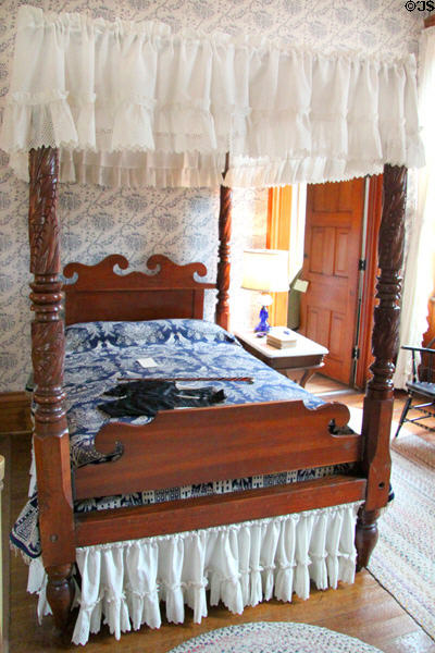 Four poster bed in Sardis Birchard bedroom at Hayes Presidential Home. Fremont, OH.