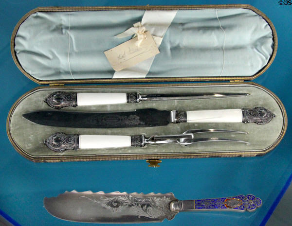 Boxed carving set & fish serving knife (c1877) at Hayes Presidential Center. Fremont, OH.
