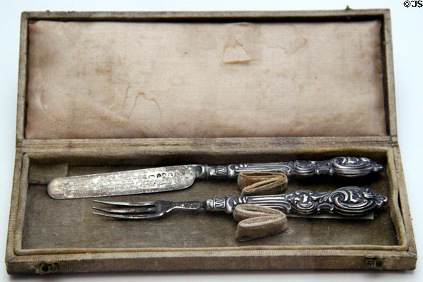 Boxed knife & fork set which belonged to children of President Hayes at Hayes Presidential Center. Fremont, OH.
