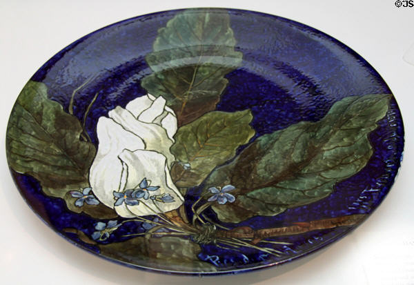 Hand-painted platter with white Magnolia given to President Hayes by Jessie Benton Fremont, wife of explorer John C. Fremont, at Hayes Presidential Center. Fremont, OH.