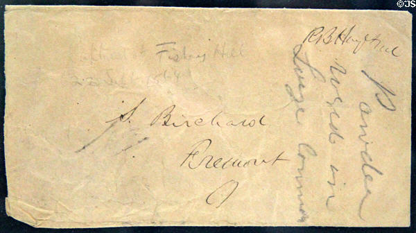 Envelope franked by signature of Rutherford B. Hayes Member of U.S. Congress at Hayes Museum. Fremont, OH.
