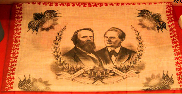 Rutherford B. Hayes & William A. Wheeler presidential campaign banner (1876) at Hayes Museum. Fremont, OH.