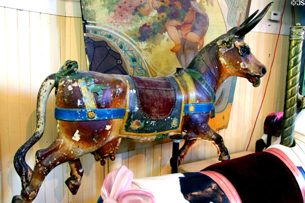 Carousel cow with brass horns (c1900) in original paint by Gustav Bayol at Merry-Go-Round Museum. Sandusky, OH.