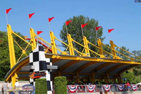 Top Thrill Dragster roller coaster theme entrance at Cedar Point. Sandusky, OH.