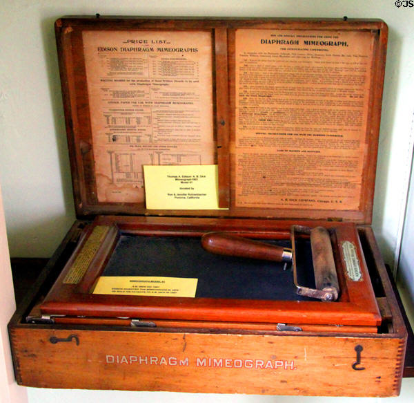 Edison invented A.B. Dick Diaphragm Mimeograph (1901) at Edison Birthplace Museum. Milan, OH.