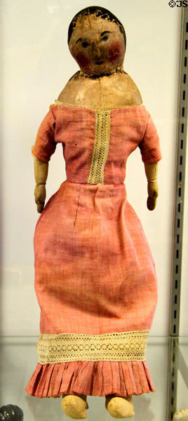 Primitive doll with painted head redressed (c1810) at Milan Historical Museum. Milan, OH.