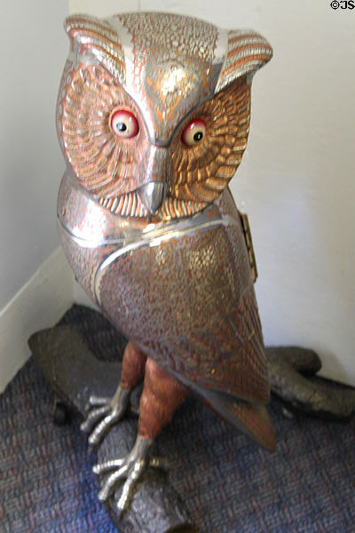 Owl-shaped music box by Fred Zimbalist at Milan Historical Museum. Milan, OH.