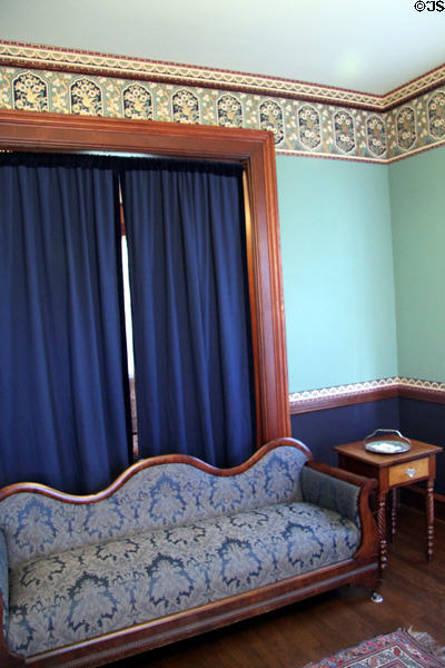 Front Parlor of Monroe House with Empire sofa (c1860-75) at Oberlin Heritage Center. Oberlin, OH.